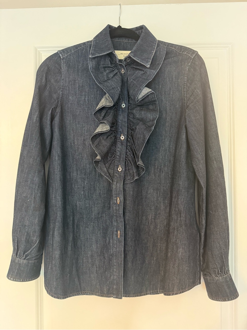 Weekend max Mara Women's Denim Ruffle-Front Button Shirt - Dark Blue